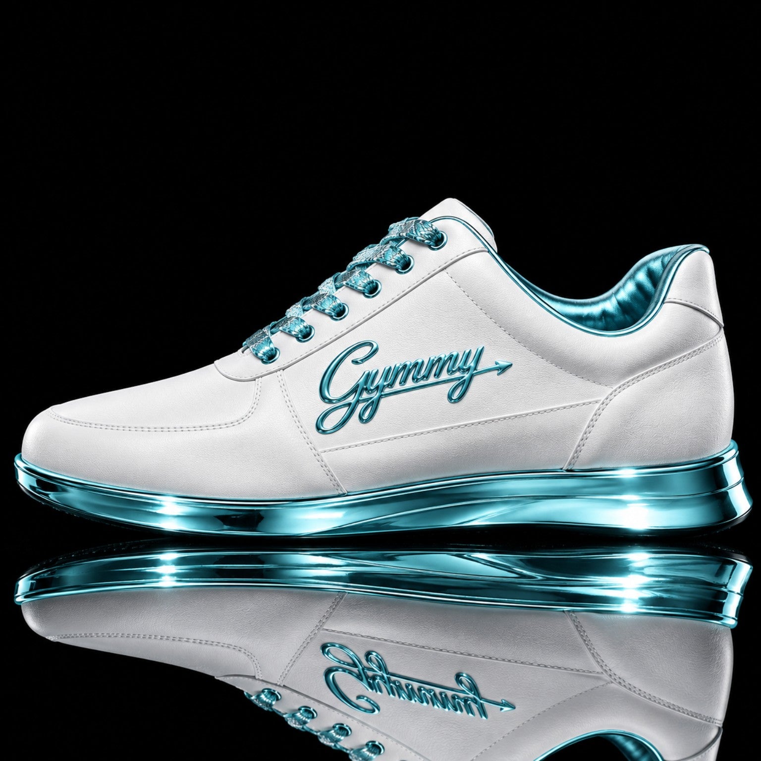 Silk White Leather with Sapphire Blue Chrome