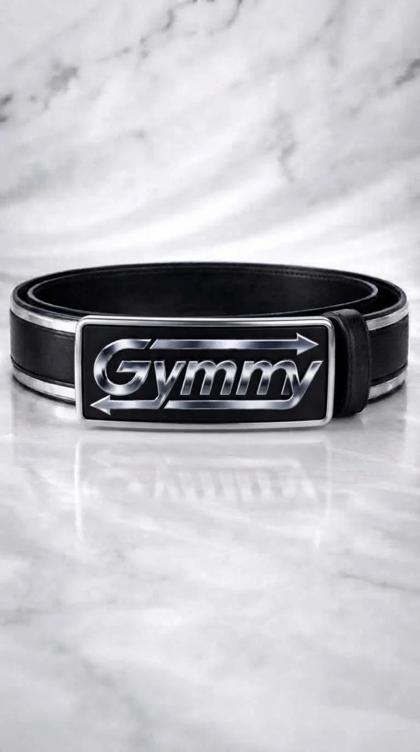 GYMMY Championship Belt — Midnight Black Leather with Silver Armor Chrome