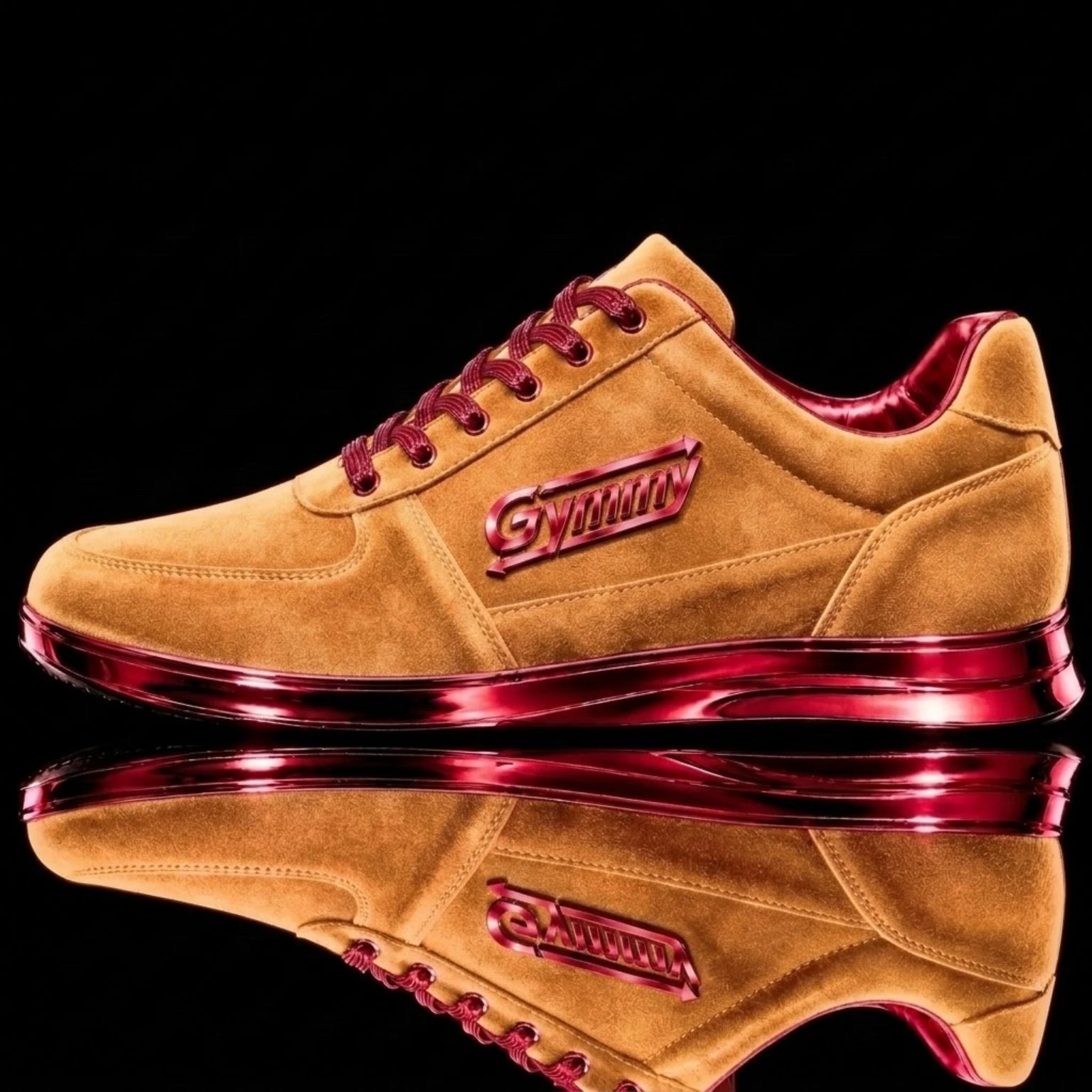 Saddle Tan Suede with Ruby Red Chrome