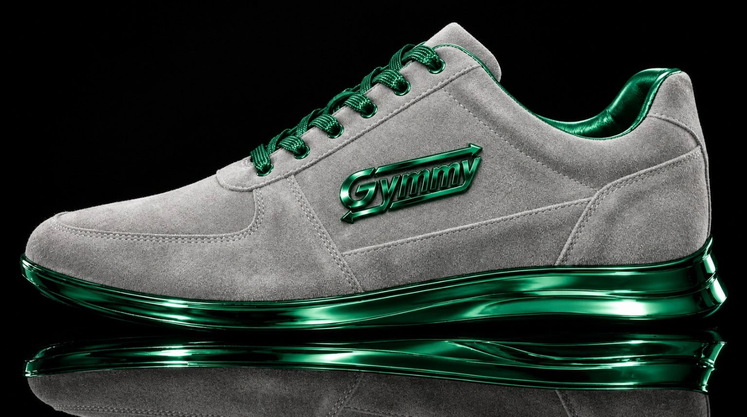 Silver Fox Suede with Emerald Green Chrome