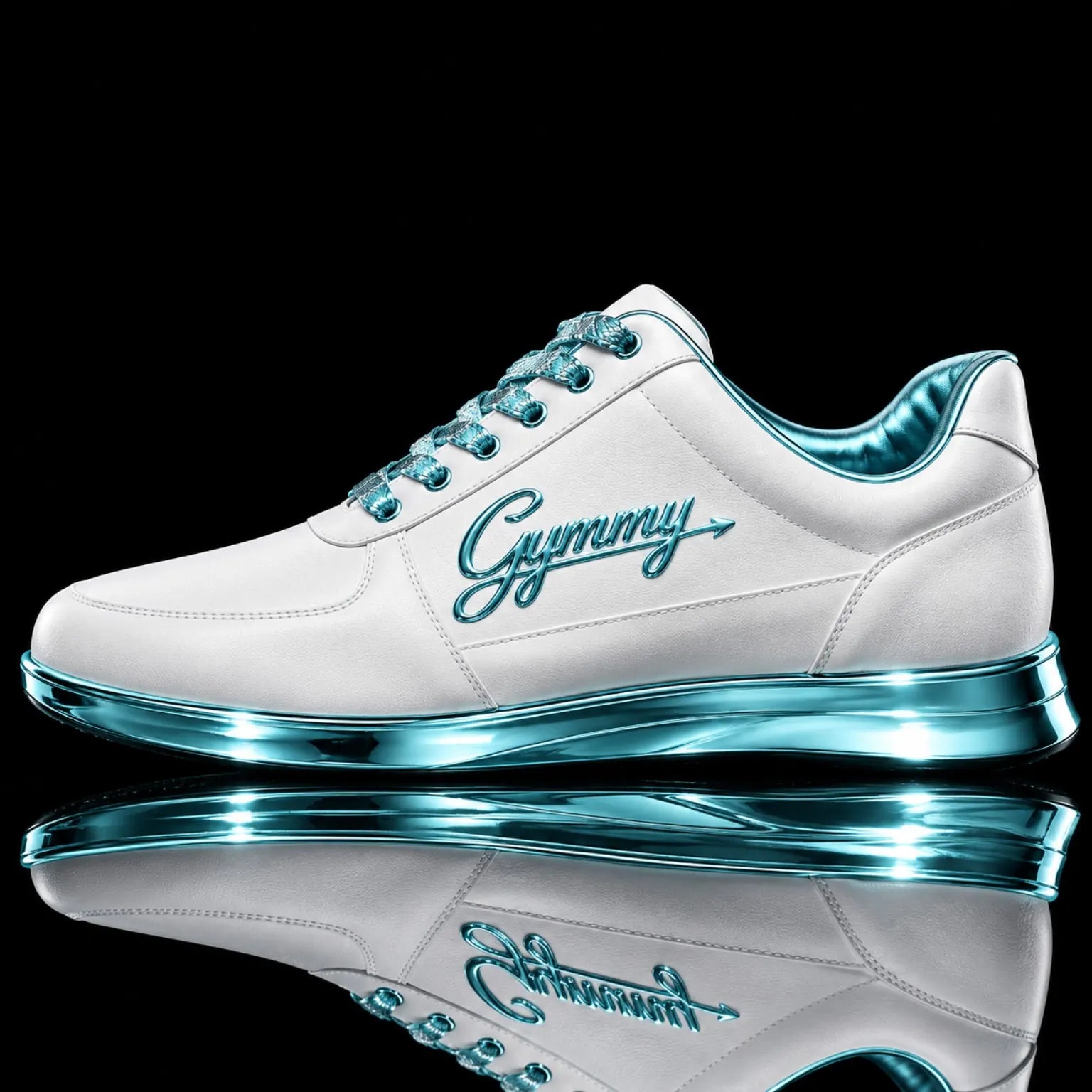 Ivory White Leather with Aquamarine Blue Chrome